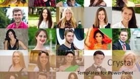  Presentation with people collage - Colorful PPT theme enhanced with collage-of-happy-young-people backdrop and a coral colored foreground