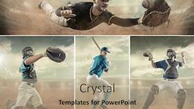  Presentation with baseball player - PPT layouts featuring collage-of-images-with-baseball background and a coral colored foreground