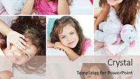  Presentation with collage of retro camera - Colorful presentation theme enhanced with collage of lovely girl looking backdrop and a  colored foreground