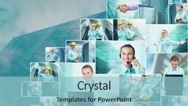  Presentation with business plan cover page images - PPT theme with collage of many business images background and a light blue colored foreground