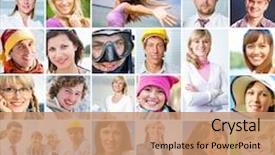  Presentation with faces - Slides consisting of collage of many different happy background and a coral colored foreground