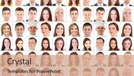  Presentation with faces - Beautiful PPT theme featuring collage of many different human backdrop and a coral colored foreground