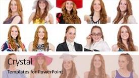  Presentation with human face set of faces - Cool new slide set with collage of many faces from same model backdrop and a coral colored foreground