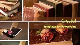  Presentation with many old books - PPT theme featuring collage of many old books background and a tawny brown colored foreground