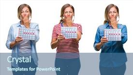  Presentation with woman covering man mouth hand - Beautiful slide deck featuring collage of middle age hispanic backdrop and a ocean colored foreground