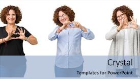  Presentation with hands the shape of a heart - Presentation theme having collage of middle age senior background and a light blue colored foreground