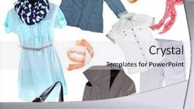  Presentation with accessories - PPT theme enhanced with collage of modern clothes and accessories isolated on white background and a sky blue colored foreground