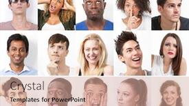  Presentation with people collage - PPT theme featuring collage-of-multi-ethnic-people background and a coral colored foreground