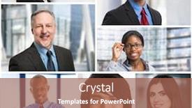  Presentation with faces - Colorful presentation theme enhanced with collage-of-multiethnic-business-people backdrop and a red colored foreground