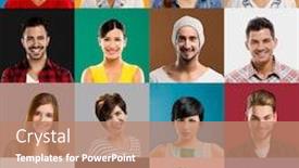  Presentation with women - Cool new slide set with montage - collage of multiple portraits backdrop and a coral colored foreground