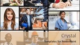  Presentation with people collage - PPT layouts featuring collage-of-people-doing-various background and a coral colored foreground