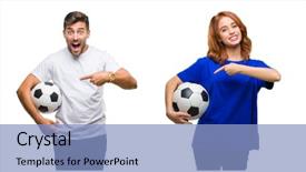  Presentation with football field or soccer field - PPT theme consisting of collage of people holding football background and a  colored foreground