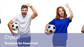  Presentation with football field or soccer field - Audience pleasing theme consisting of collage of people holding football backdrop and a  colored foreground