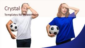  Presentation with angry people - Slide deck enhanced with collage of people holding football background and a  colored foreground