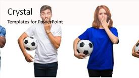  Presentation with multi sports soccer football basketball - Colorful presentation theme enhanced with collage of people holding football backdrop and a  colored foreground