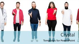  Presentation with people collage - Presentation design having collage of people over white background and a light blue colored foreground