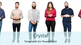  Presentation with people collage - Slide deck enhanced with collage of people over white isolated background hands together and fingers crossed smiling relaxed and cheerful success and optimistic background and a light blue colored foreground