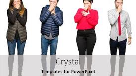  Presentation with bad breath - Presentation design featuring collage of people over white isolated background smelling something stinky and disgusting intolerable smell holding breath with fingers on nose bad smells concept background and a light gray colored foreground