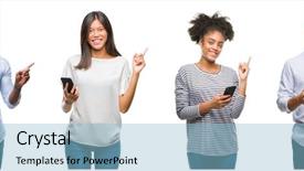  Presentation with people collage - PPT theme featuring collage of people texting sending background and a  colored foreground