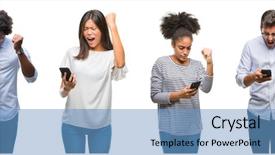  Presentation with people collage - Colorful presentation enhanced with collage of people texting sending backdrop and a  colored foreground