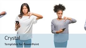  Presentation with angry people - Slides enhanced with collage of people texting sending background and a  colored foreground