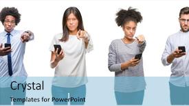  Presentation with people collage - Theme having collage of people texting sending background and a light blue colored foreground