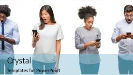  Presentation with collage of diversity people - PPT theme with collage of people texting sending background and a light blue colored foreground