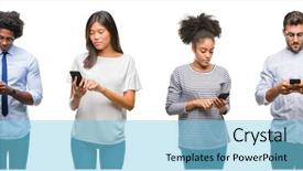 Presentation with collage of diversity people - Theme having collage of people texting sending background and a light blue colored foreground