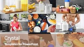  Presentation with protein food - Beautiful slide deck featuring collage of people with protein backdrop and a coral colored foreground