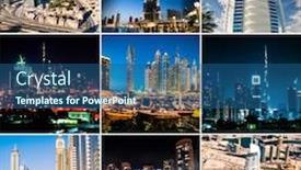  Presentation with dubai - Presentation design enhanced with collage-of-photos-beautiful-views background and a ocean colored foreground