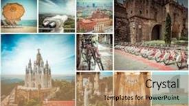  Presentation with photo collage for company behind the scen - Cool new slide set with collage of photos from barcelona backdrop and a coral colored foreground