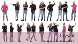  Presentation with people collage - Presentation theme having collage-of-photos-of-happy background and a coral colored foreground