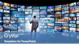  Presentation with photo collage for company behind the scen - Colorful theme enhanced with collage of photos with businessman backdrop and a teal colored foreground