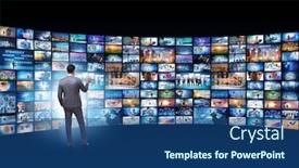  Presentation with collage - Beautiful PPT theme featuring collage-of-photos-with-businessman backdrop and a ocean colored foreground