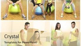  Presentation with gym ball - Presentation design featuring collage of photos with young people training with gymnastic ball in gym background and a lemonade colored foreground