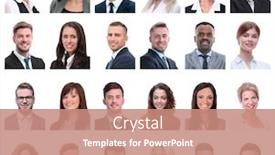  Presentation with people collage - Audience pleasing PPT layouts consisting of collage-of-portraits-of-business backdrop and a coral colored foreground