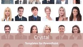  Presentation with people collage - Amazing PPT theme having collage-of-portraits-of-business backdrop and a coral colored foreground