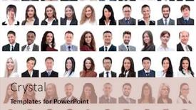  Presentation with employees - PPT layouts consisting of collage-of-portraits-of-successful background and a coral colored foreground