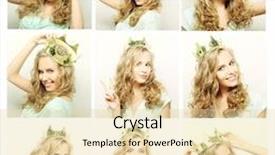  Presentation with crown - PPT theme enhanced with collage of portraits of a beautiful young blond woman with crown background and a lemonade colored foreground