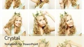  Presentation with crown - Presentation featuring collage of portraits of a beautiful young blond woman with crown background and a lemonade colored foreground