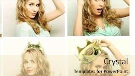  Presentation with crown - Amazing slides having collage of portraits of a beautiful young blond woman with crown backdrop and a lemonade colored foreground