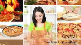  Presentation with pizza - Slide set enhanced with collage of preparing pizza background and a coral colored foreground