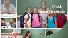  Presentation with teachers - PPT theme with young man holding a bowling background and a tawny brown colored foreground.