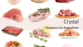  Presentation with raw meat - Slides consisting of collage of raw meat isolated background and a coral colored foreground