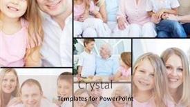  Presentation with young children - Cool new slide deck with collage of senior and young couples with their children looking at camera at home backdrop and a coral colored foreground
