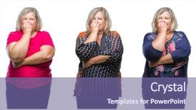  Presentation with anxiety and stress - Amazing PPT layouts having collage of senior fat woman backdrop and a violet colored foreground