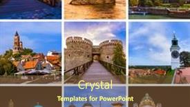  Presentation with travel - Colorful PPT theme enhanced with collage-of-serbia-travel-images backdrop and a tawny brown colored foreground