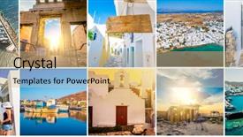  Presentation with photo collage for company behind the scen - Presentation theme featuring collage of sights and scenes background and a coral colored foreground