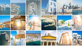  Presentation with photo collage for company behind the scen - Presentation enhanced with collage of sights and scenes background and a light blue colored foreground