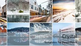  Presentation with photo collage for company behind the scen - Colorful presentation design enhanced with collage of sights and scenes backdrop and a light blue colored foreground